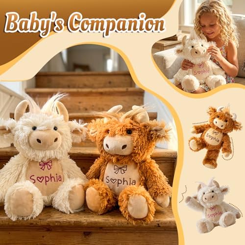 Personalized Plush Highland Cow with Embroidered Name, Custom Highland Cow Stuffed Animal, Personalized Baby Girl Toys, 1-14 Year Old Girls Birthday Gifts for Baby Boys Girls Toddlers Newborn - Image 4