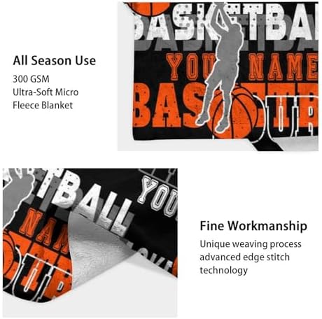 Mercuryelf Custom Basketball Throw Blanket - Soft, Fuzzy & Warm - 60x80 Inches Flannel Blankets for Bed, Couch - Black Sports Throws Gift for Adults - Image 4
