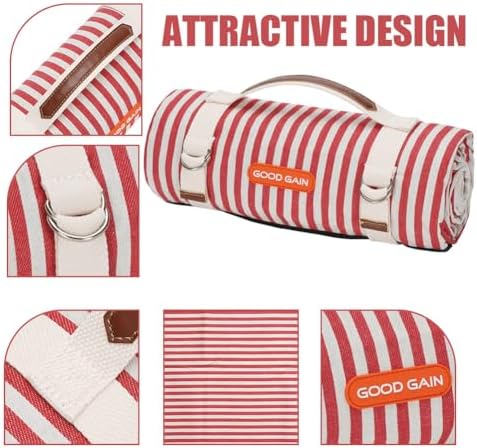 G GOOD GAIN Picnic Outdoor Blankets Waterproof Large - Beach Mat Sand Free Foldable with Carry Strap | Portable Camping Blanket | Park Blanket for Grass Park, Hiking, Travel, Concerts, Indoor (Red) - Image 3