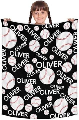 Personalized Baby Blankets for Girls Boys, Custom Baby Blanket with Name Swaddle Toddler Fleece Blanket Personalized Gift Black Baseball - Image 2