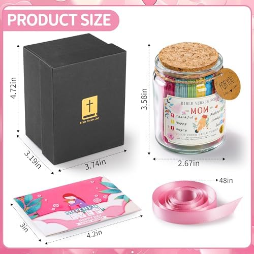 Bible Verse Jar for Mom, Bible Verses in A Jar for Emotional Support and Inspiration,Birthday & Mothers Day Gift for Mom,Christian Gift for Women, Prayer Cards With a Ribbon & Greeting Card - Image 2