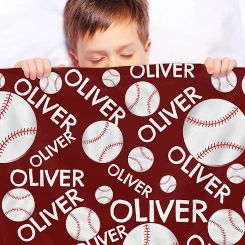 Personalized Baby Blankets for Girls Boys, Custom Baby Blanket with Name Swaddle Toddler Fleece Blanket Personalized Gift Red Baseball Text - Image 4