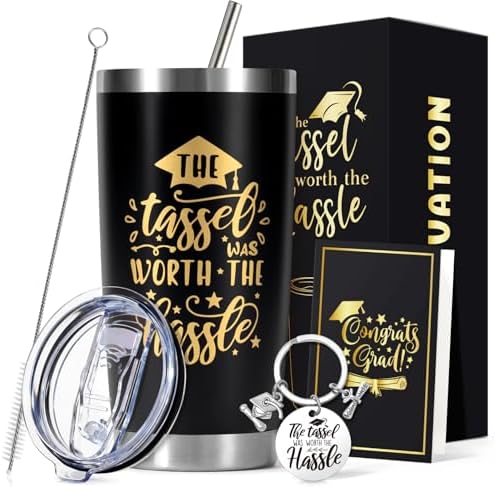 Graduation Gift for Him 2026, Class of 2026 Graduation Cup for Senior High School College Boys Men Son Brother Best Friend, 20oz Tumbler Gift Set with Lid, Straw & Box, The Tassel Was Worth The Hassle by Frerdui