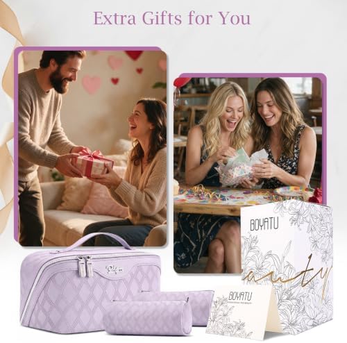 BOYATU Travel Makeup Bag Organizer: 3 Pcs Cosmetic Bag Set for Women Purple - Image 6