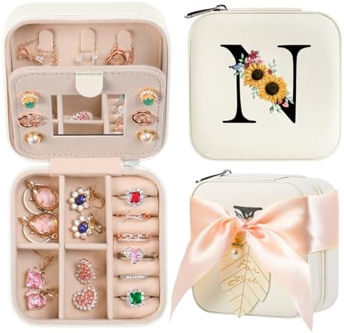 AYGXU Travel Jewelry Box for Women and Girls - Small Case With Initial A-Z - Teacher Gifts by AYGXU