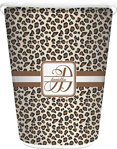 RNK Shops Personalized Leopard Print Waste Basket - Double Sided (White) by Unknown