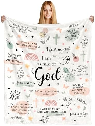 Christian Gifts for Women - I Am a Child of God Blanket 60"x50", Inspirational Religious Birthday Gifts for Women Mom Sister Friends, Christmas Baptism Catholic Spiritual Jesus Faith Bible Prayer by tgruihm
