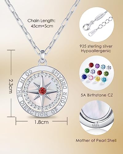 Compass Birthstone Pendant Necklace for Women, S925 Sterling Silver Jewelry - Image 5
