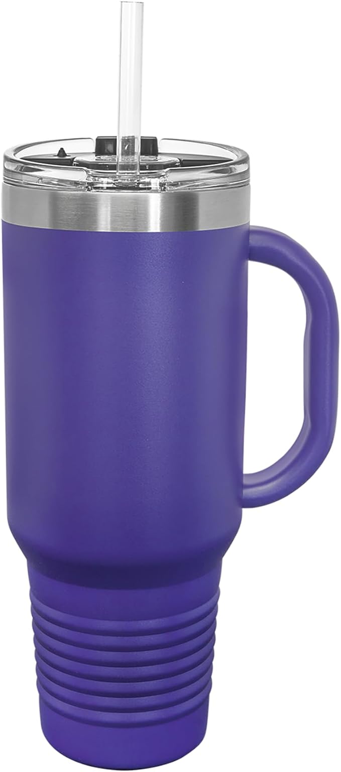 LaserGram 40oz Vacuum Insulated Travel Mug with Handle, Starfish, Personalized Engraving Included (Dark Purple)