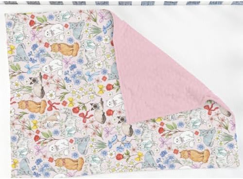 Colorful Cats Boho Floral Baby Blankets for Girl Boy Cute Kitten Bows Flowers Soft Mink Dotted Backing Double Layer Swaddle Receiving Blanket Toddler Cat Lovers Gift Nursery Bed Blanket 30x40 Pink - Image 3