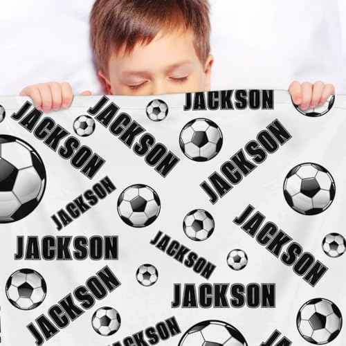 Personalized Baby Blankets for Girls Boys, Custom Baby Blanket with Name Swaddle Toddler Fleece Blanket Personalized Gift White Soccer Text - Image 4