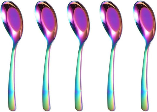 Symphony 5 PCS Stainless Steel Mirror Finish Serving & Dessert Spoons for Soup, Rice, Tea, Milk, Coffee & Ice Cream