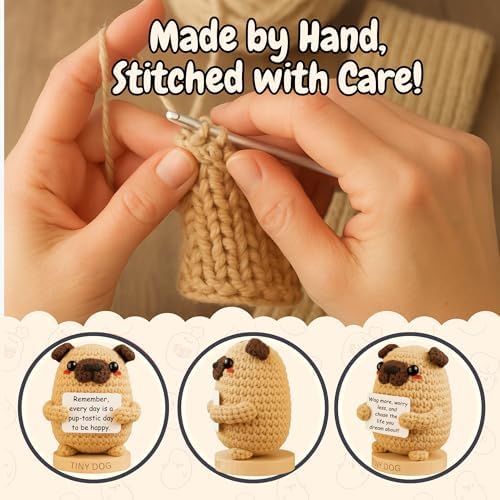Dog lover Gifts for Women - Handmade Positive Crochet Animal W/ 30 Uplifting Signs - Funny Birthday Gifts for Dog Mom, Cute Present Idea for Women for Christmas, Emotional Support Office Desk Decor - Image 7