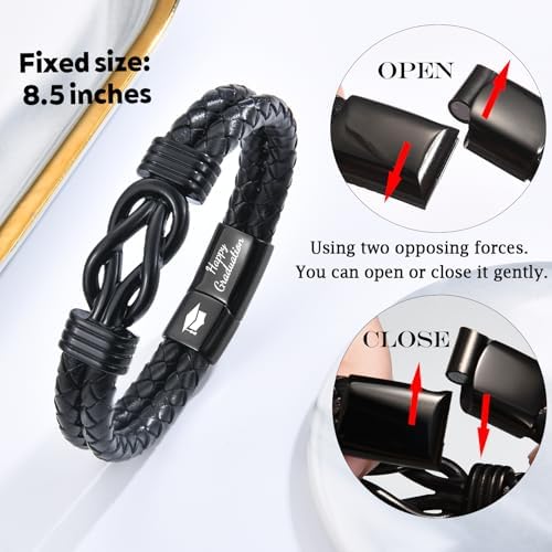 EPIRORA Graduation Jewelry Gifts for Him- Black Braided Leather Bracelets for Men, Cool Class of 2026 5th Grade 8th Grade Middle School College Master Degree Graduation Gifts - Image 6