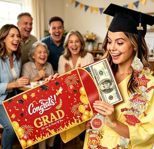 Class of 2026 Graduation Leis with Money Gift Set, 2 pcs Candy Lei Graduation Cash Holder,Personalized Graduation Gifts Money Leis with Photo Frame Congrats Grads Gift Idea for Graduate Party Supplies-Gold Red - Image 7