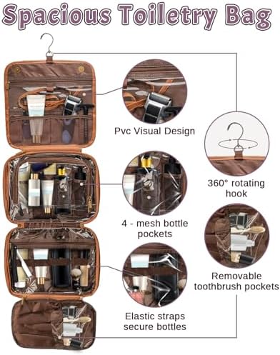Sparklove Large Personalized Toiletry Bag, Gifts for Men Custom Engraved Leather Travel Bag, Engraved Name Waterproof Travel Kit & Gifts for Him Husband Father (Father's Day, Christmas) - Image 4