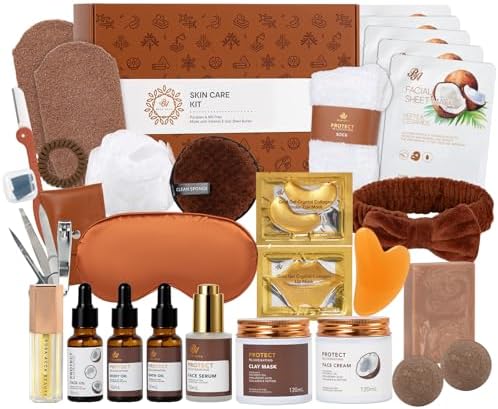 Gifts for Women, 32 Pcs Coconut Hydrating Face Skin Care Kit, Spa Basket by RAROSAACCA