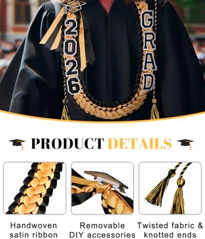 ALKB 2026 Graduation Lei Set - Two-Tone Braided Ribbon with Honor Cord, Unisex Graduation Gift for Graduates, Polyester - Image 3