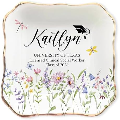 Custom Floral LCSW Jewelry Dish, Licensed Clinical Social Worker Graduation Trinket Dish, LCSW Graduation Gift, Social Worker Grad Gift by ZISOL26HZ