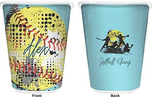 YouCustomizeIt Personalized Softball Waste Basket - Double Sided (White) - Image 2