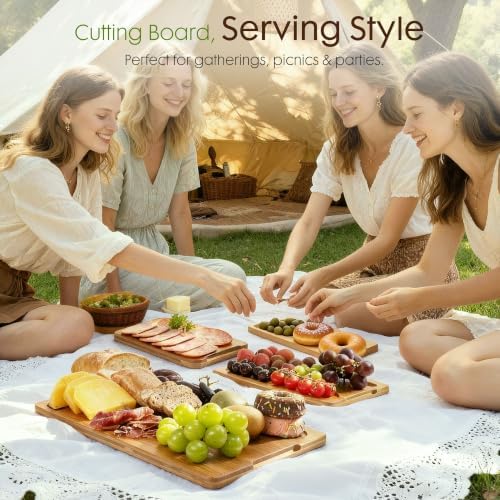 Astercook Deep-Carbonized Bamboo Cutting Boards for Kitchen with Wood Storage Stand, Reversible Charcuterie & Chopping Boards with Juice Grooves and Easy-Grip Handles, Fathers Day Gift for Men - Image 7