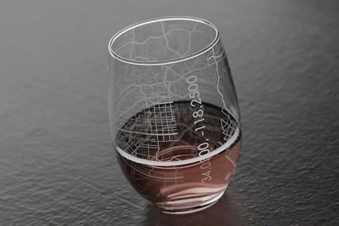 Well Told Engraved Los Angeles California Map Stemless Wine Glass, Etched Glass (15 oz, Clear) City Custom Gifts for Lovers