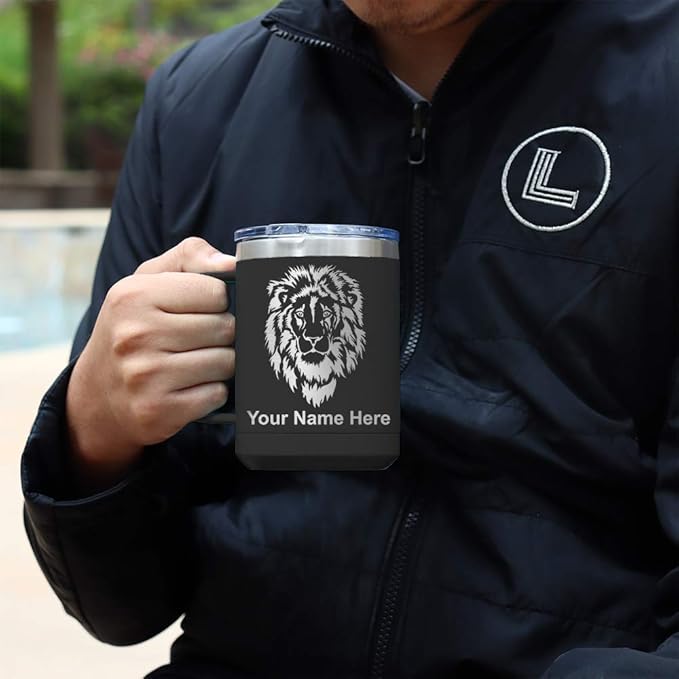 LaserGram 15oz Vacuum Insulated Coffee Mug, Cup of Coffee, Personalized Engraving Included (Black)