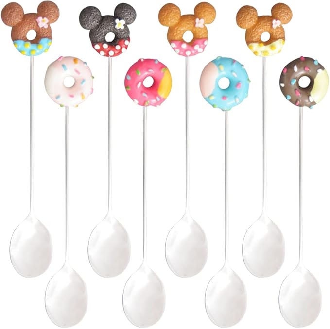8PCS Stainless Steel Drink Spoon Set-Reusable Teaspoons for Cocktail, Coffee, Juice,Wine, Milk, Tea. Donut Shape Dessert Spoon