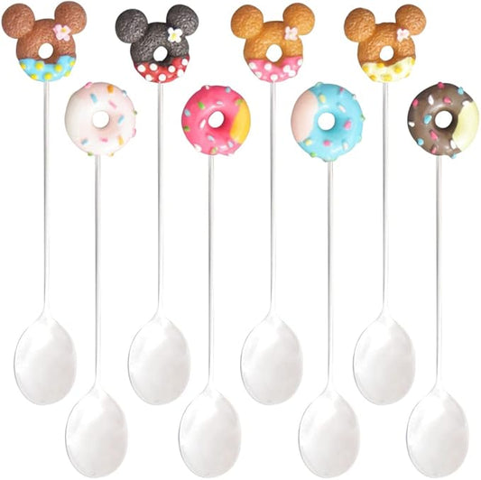 8PCS Stainless Steel Drink Spoon Set-Reusable Teaspoons for Cocktail, Coffee, Juice,Wine, Milk, Tea. Donut Shape Dessert Spoon