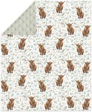 Boho Floral Highland Cow Baby Blankets for Girl Boy Watercolor Cows Yak Cattle Wildflower Soft Mink Dotted Backing Double Layer Swaddle Blanket for Toddler Nursery Spring Farm Animal Bed Blanket 30x40 - Image 2