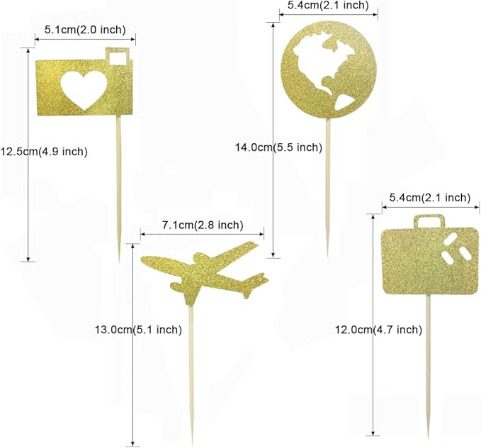 Morndew 24 PCS Airplane Heart Traveling Case Earth Cupcake Toppers for World Travel Themed Party Baby Shower Birthday Party Wedding Party Decorations