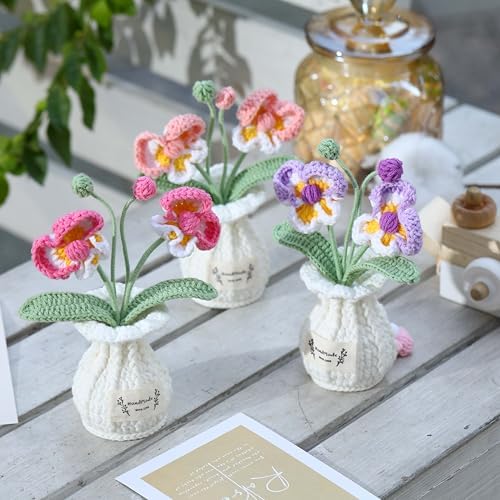 Orchid Crochet Flower Pot Blush Pink Handmade Knitted Phalaenopsis Desk Decor for Home Office - Image 3