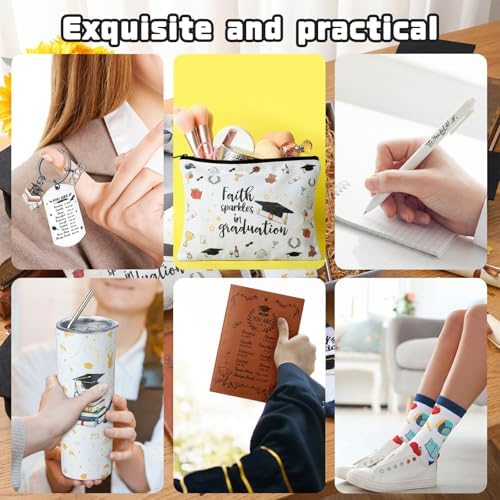 Patelai 6 Pcs 2026 Christian Graduation Gifts Set Congrats Grad Gift Basket for College High School Bible Verse Graduation Gift with Tumbler Keychain Makeup Bag Notebook Pen Sock for Graduates Her Him - Image 5