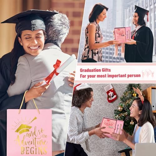 Christmas 2026 Congrats Grad Birthday Gift Pink Leather Notebook with Pen - Image 5