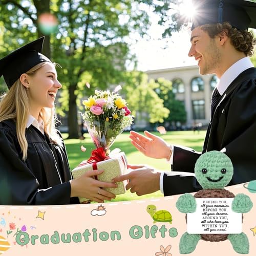 4THFARMES Mini Funny Turtle Graduation Gift for Her Him College High Middle Elementary School Preschool Kindergarten Graduation Gifts, 2026 Graduates Handmade Emotional Positive Crochet Turtle - Image 3