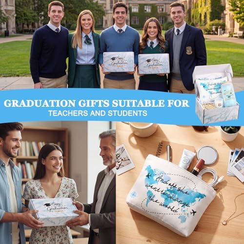 Potchen 7 Pcs Graduation Gifts for Girl Her Class of 2026 College High Graduation Gifts Box Set with 16oz Glass Cup Cosmetic Bag Bracelet Scented Candle with Box for Women Daughter Friend(Blue) - Image 5
