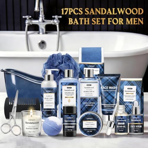 Gifts for Men,16Pcs Sandalwood Bath and Body Set Beard Grooming Kit - Image 7