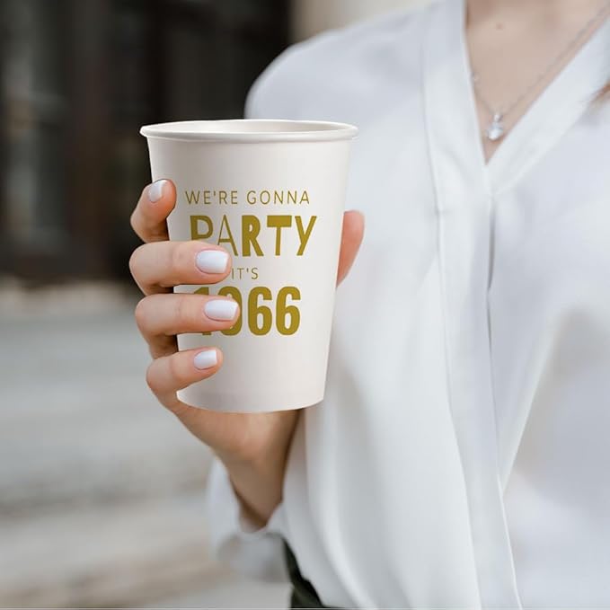 SharkBliss 1966 60th Birthday Party Cups 9oz Gold 20 Pack Disposable Cups – Party Like It's 1966