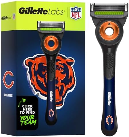Gillette Labs Special NFL Bears Edition Shaving Razor for Men - 1 Handle, 4 Razor Blade Refills & Magnetic Stand, GilletteLabs with Exfoliating Bar by Gillette