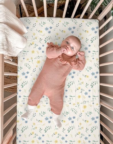 Muslin Bassinet Sheets 2 Pack, 33" x 17", (Spring Garden & Sage) - Image 4