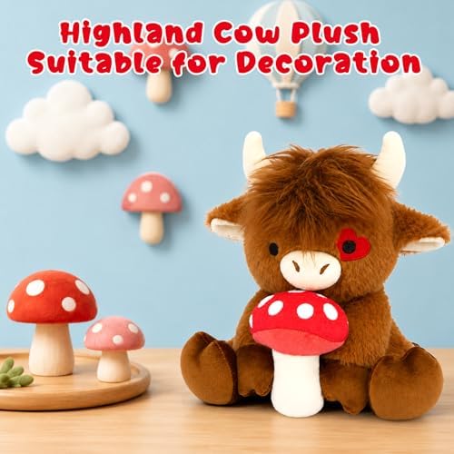 Mushroom Highland Cow Plush Toy-9inch Highland Cow Stuffed Animal - Image 4