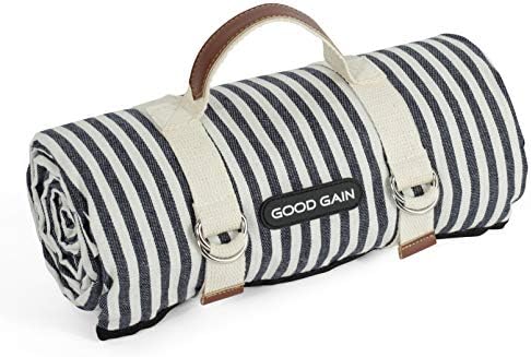G GOOD GAIN Waterproof Picnic Blanket Portable with Carry Strap for Beach Mat or Family Outdoor Camping Party (Navy Blue) by GGOODGAIN