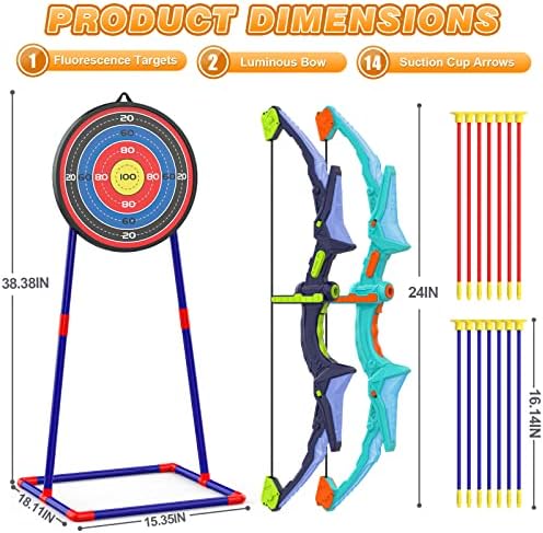 2 Pack Bow and Arrow Set for Kids, Light Up Archery Set with 14 Suction Cup Arrows, Archery Targets Outdoor Games for Kids Ages 4-8 8-12, Birthday Gifts Toys for 5 6 7 8 9 10 11 12 Year Old Boys Girls - Image 6