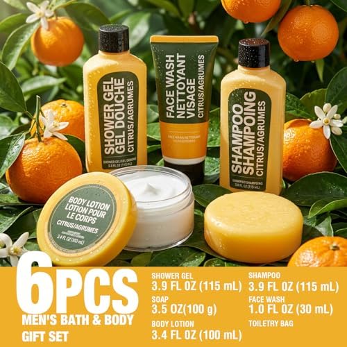 Gifts for Men, 6pcs Mens Bath and Body Gift Set, Citrus Spa Men Gift Basket - Image 2