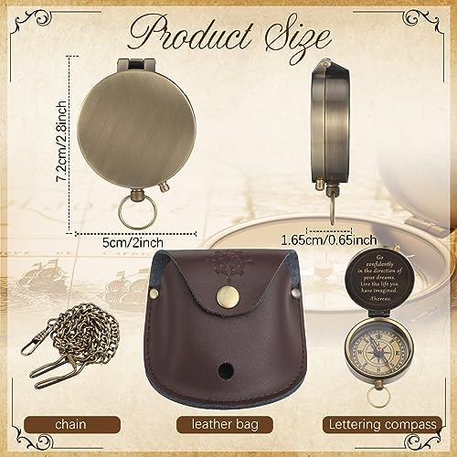 Kanayu 2 Pcs Compass Graduation Gift Compass with Stamped Leather Case and Leather Journal Notebook High School College Graduation Gifts for Him - Image 2