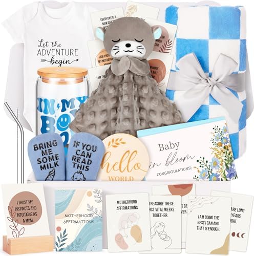 15PCS Baby Shower Gifts,New Mom Gifts for Women & Newborn Baby Gifts, Blue Otter Gifts Top Pregnancy Gifts for New Mom Gender Reveal Gifts, Expecting Parents to Be, New Mom Care Package After Baby by FortuningsJDS