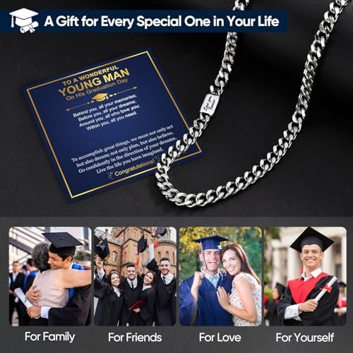 MEALGUET Cuban Link Chain Necklace for Men : Men's 316L Stainless Steel Silver Love You Forever Engraved Curb Chains Necklaces for Son Grandson Nephew Boyfriend, Jewelry Gifts for Birthday Valentines - Image 3