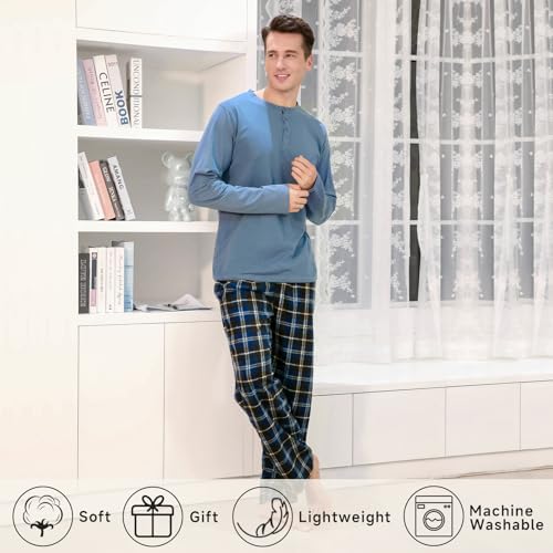 DG Hill Mens Pajama Pants - Pajamas Set Flannel PJ Pants for Men Cotton Top - Image 5