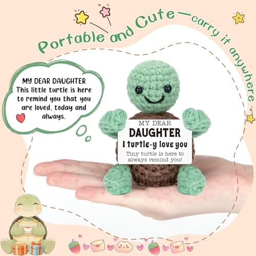 Mini Funny Turtle Daughter Gifts from Mom Dad, Birthday Gifts for Kids Teens Adults Daughter in Law Bonus Step, I Love You Small Cute Stuff Things, Handmade Emotional Positive Crochet Turtle - Image 2
