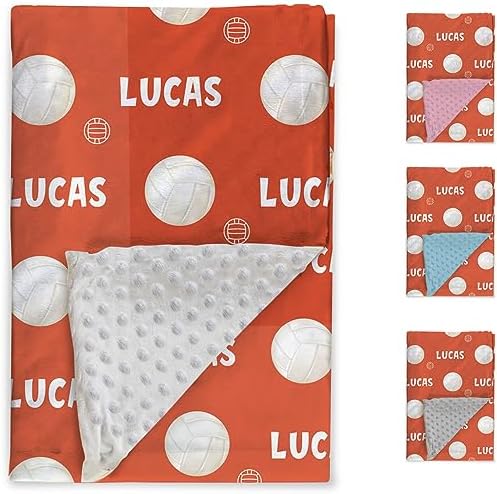 Custom Volleyball Blanket - Personalized Name with Volleyball Patterns - Soft Plush Flannel Blanket with Double Layer Dotted Backing for Baby Toddler Kids Teen Boys Girls Gifts Orange - Image 2